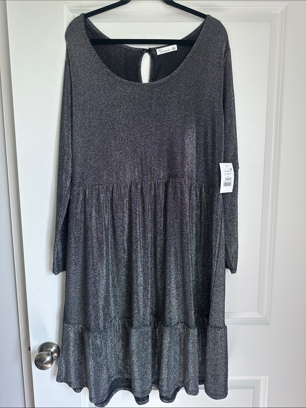 NWT 89th & Madison Girls' Sparkling Charcoal Silver Midi Dress